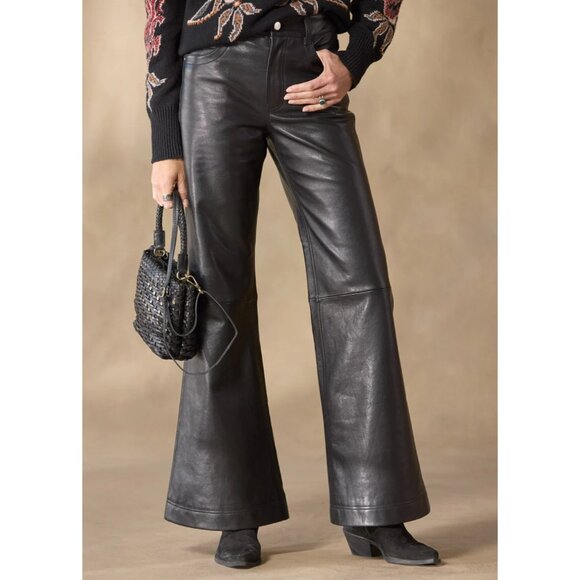 St Anton Wideleg Leather Pants Black Sundance Exclusive Sz: 27 29 & 30 $378 NWT - Picture 1 of 5